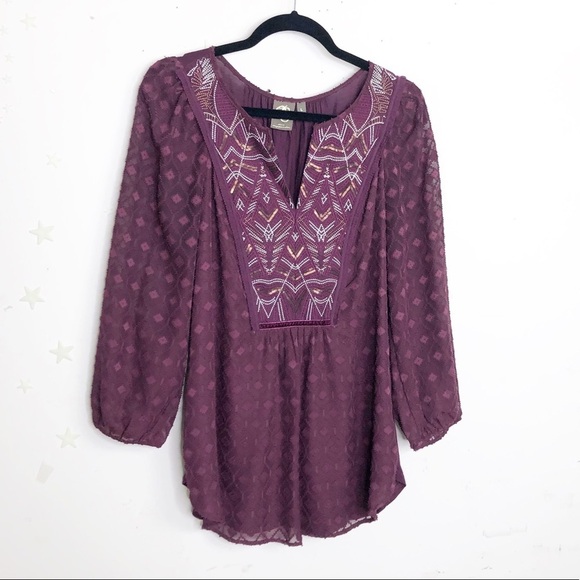 ANTHROPOLOGIE Some September Manderin collar burgundy blouse - Picture 9 of 10